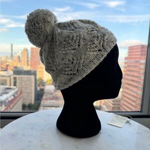 Handcrafted White Lacey Wool Hat with Grey Speckles